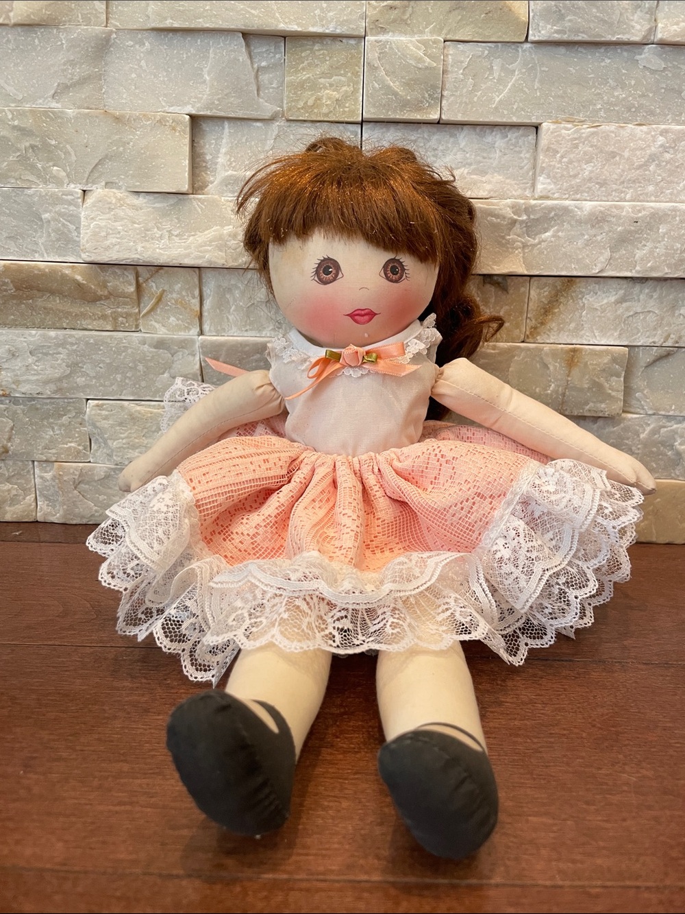 5/$25 Peach coloured Lace Dress Rag Doll - Soft Plush Kids Toy